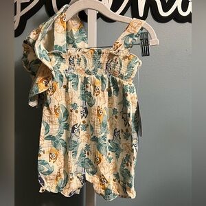 Bluey Bingo Tropical Smocked  Romper with Sun Hat NWT 3-6 months
